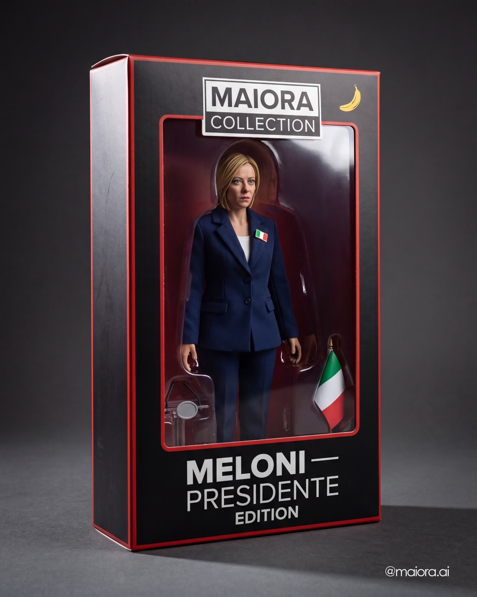 Action figure Giorgia Meloni in packaging Maiora Collection